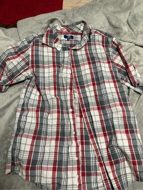 George Plaid Button-Up Shirt in Red, Gray & White